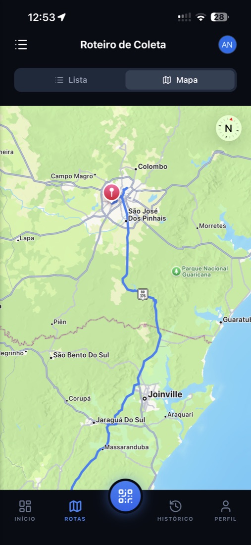 App Tracco — roteiro de coleta no mapa